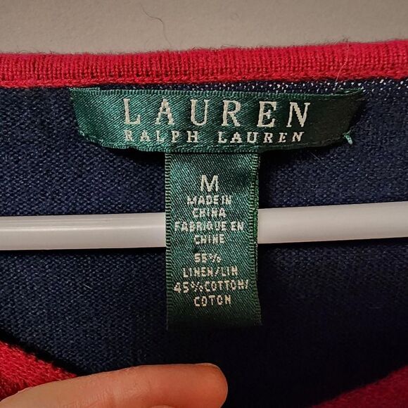 Lauren Ralph Lauren women's linen blend Red Navy Sweater sz M preppy y2k beach - Picture 4 of 9